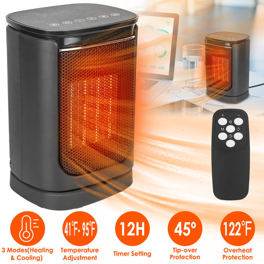 1500W Ceramic Space Heater with Remote | 3 Modes, Fast Heating & Safety Protection